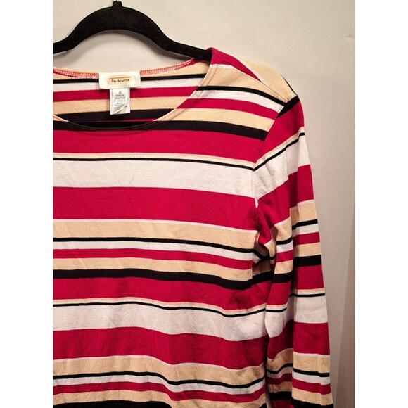 Talbots Red/Tan/White/Black Women's striped long sleeved top size Medium - Picture 3 of 5